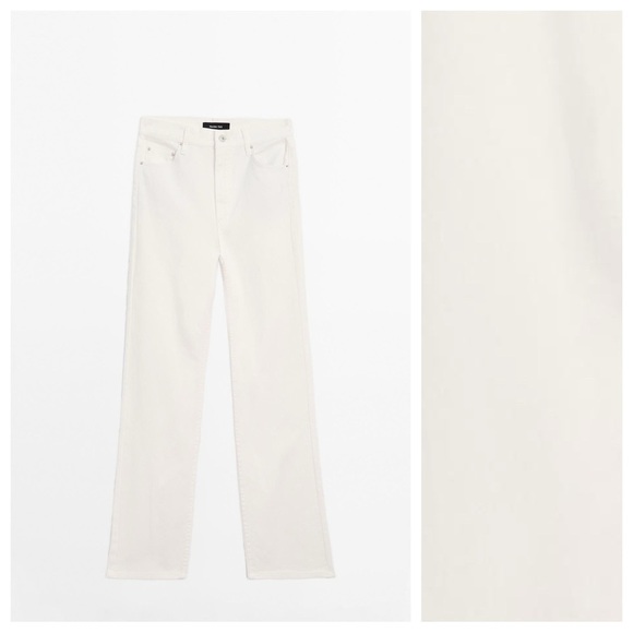 NWT. Massimo Dutti Off White Straight-Leg  High-Waist Denim Trousers. Size 6. - Picture 5 of 11